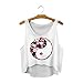 Women Fashion Chinese Symbol with Flower Print White Sleeveless Crop Top