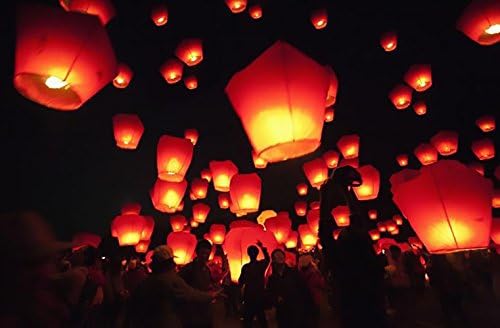Paper Lanterns Lanterns Sky Fly Candle Lamp(Pack of 12) for Wishing Party Wedding-Protect your Investment (12, Red)