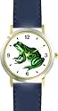 Green Leopard Frog Animal - WATCHBUDDY&reg; DELUXE TWO-TONE THEME WATCH - Arabic Numbers - Blue Leather Strap-Women's Size-Small