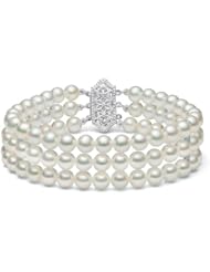 PremiumPearl Triple Strand White Freshwater Cultured Pearl Bracelet, 7" Length
