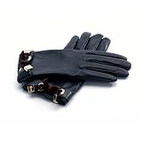 Gucci - Gucci Black Leather Gloves with Signature Black/Bordeaux/Black Web and Light Gold Gucci Engraved Hardware