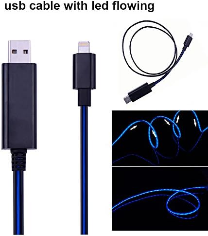 Mr ZHU Universal Visible Flowing Led Light Charging and Sync Cable for Iphone Ipad Ios Color Black Cable with Blue Led