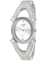 Golden Classic Womens 3158_Silv "Sparkle Rush" Silver-Tone Circle Cuff Rhinestone Watch