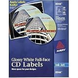 Avery 8944 Ink jet printer, full-face glossy white cd labels, 20 labels & 40 inserts/pack