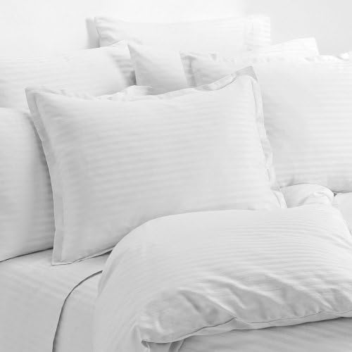 Queen Size White 400 Thread Count 100% Cotton Sateen Dobby Stripe Sheet Set