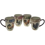 Certified International Lille Rooster 20-Ounce Mug, Assorted Designs, Set of 4