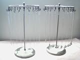 2pc Pewter Metal Rotating Necklace Stand Organizer Holder Jewelry Tree Display