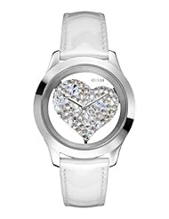 GUESS U0113L6 Womens White and Silver-Tone Clearly Inspired Heart Watch