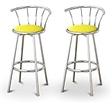 2 Yellow Vinyl Specialty / Custom Chrome Barstools with Backrest Set