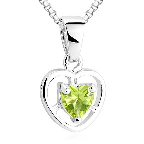 Heart Cut Peridot Pendant Necklace Sterling Silver