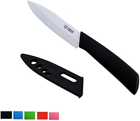 TimHome Eco-friendly & High-quality Zirconia Ceramic Knives Kitchen Utility Chef's Paring Knife with Plastic Blade Cover (5 inch, Black)