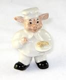 PIG CHEF holds White CAKE on a White PLATE TINY Piglet Porcelain KLIMA L756D