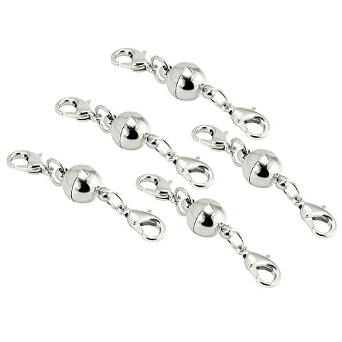BEADNOVA 5pcs 8mm Silver Plated Magic Magnetic Jewelry Clasps Clever Clasps Built-In Safety Magnetic Lock with Lobster Clasp For Jewelry Making