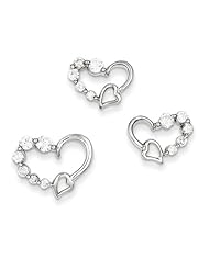 Sterling Silver Cz Heart Earring & Pendant Set, Best Quality Free Gift Box Satisfaction Guaranteed