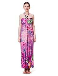 Halter Glittering Beaded Lace Summer Empire   Waistline Polyester Floral Print Tropical Print Bandeau Neck Maxi Dress 