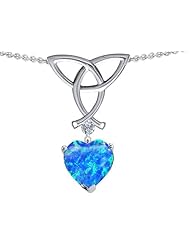 Celtic Love by Kelly Love Knot Pendant with 8mm Heart Shape Created Blue Opal in 925 Sterling Silver