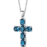 Radiant Glory: Sterling Silver 6.00 carats Oval Shape Checkerboard Cut London Blue Topaz CROSS Pendant with 18 inch Silver Necklace and Free Shipping