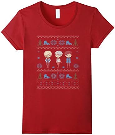 Women's Yuri on Ice Ugly Sweater T Shirt Small Cranberry