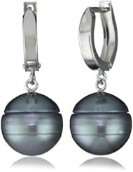 Honora "Tuxedo" Black Freshwater Cultured Pearl on Huggie Dangle Earrings