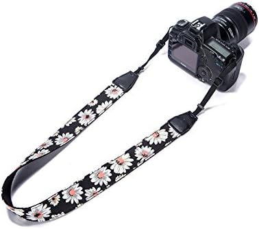 Vallcent Black Chrysanthemum Floral Pattern Camera Strap, Camera Neck Shoulder Strap for Nikon Canon Sony Pentax etc All DSLR Camera