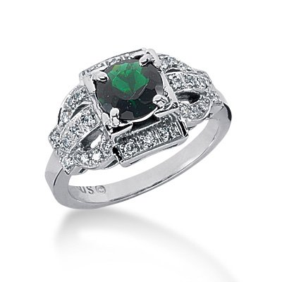 1.2 Ct Diamond Emerald Ring Engagement Round cut 14k White Gold