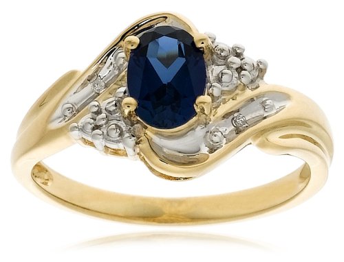 10k Yellow Gold Lab-Created Sapphire Ring w/ Diamond Accent, Size 7