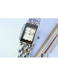 white small square dial ladies fashion casual stainless steel strap watch