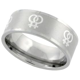 Stainless Steel 5/16 in. (8 mm) Lesbian Symbol Ring (Available in Sizes 5 to 9): Jewelry