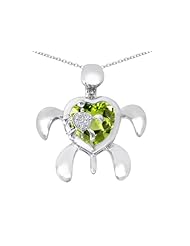 Original Star K (tm) Good Luck Mother and Child Turtle Pendant with Heart Shape Simulated Peridot in 925 Sterling Silver
