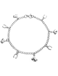 Bling Jewelry 925 Silver Horse Head Horseshoe Equestrian Charm Bracelet 7.5in