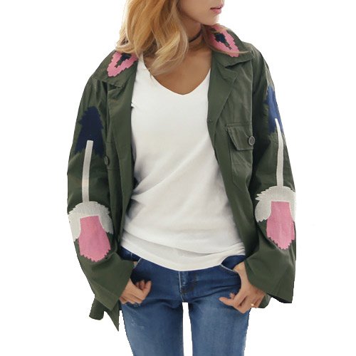 (イイネショップ) eeNeshop ネイティブ刺繍 ミリタリー シャツジャケット レディース ファッション カジュアル フリー アウトウェア ロング ショート コート パーカー ダウン ファー ジャケット ゆったり 長袖 春 秋 冬