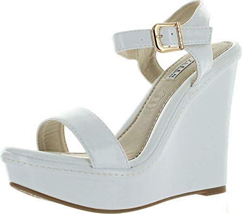 Kayleen Cheri-1 Womens Patent Strappy High Heel Platform Wedge Sandals,White,10