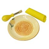 Garlic Grater Set (garlic grater, silicone peeler, brush) - Yellow with Sunflower Motif