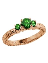 0.79 Ct Round Green SI1/SI2 Diamond 18K Rose Gold 3-Stone Ring