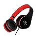 Intone I60 Lightweight Folding 3.5mm Stereo Over-ear Headphones Portable Stretch Headsets Earphones Leather Earpad with Build-in Microphone and Control Button for All Smartphones,laptops,tablets,pc,mp3/mp4,psp,ipod (Black/Red)