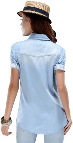 Lana Hua Women's Button Down Short Sleeve Shirt with Front Pockets (Asian Size Small)