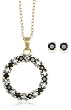 Yellow Gold Overlay Sterling Silver Open Circle Sapphire Pendant w/ Stud Earrings