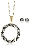 Yellow Gold Overlay Sterling Silver Open Circle Sapphire Pendant w/ Stud Earrings
