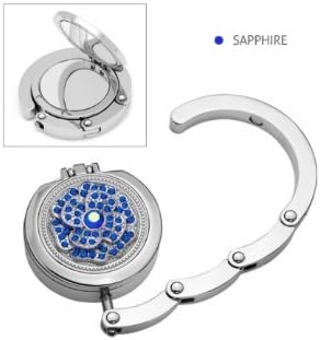 Rhinestones Collection Mirror Foldable Purse Hook (Saphire Stones Flower)