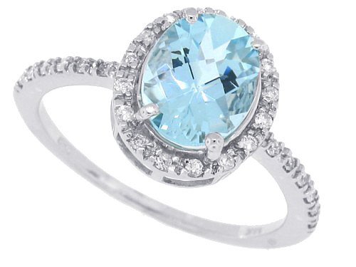 1.31Ct Oval Aquamarine and Diamond Ring in 14Kt White Gold