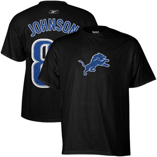 Reebok Calvin Johnson Detroit Lions #81 Scrimmage Gear Player T-Shirt - Black (Small)