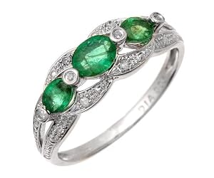 Mogul - PR07340W EM - M - Bague Femme - Or blanc (9 cts) 1.6 Gr - Diamant - Emeraude 0.004 Cts - T 53