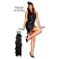 Ladies Sexy Black Flapper Girl Fancy Dress Costume With A Glitter, Flower Headband And A Feather Boa. One Size Costume But Usually Fits Sizes 8, 10, 12 And 14.