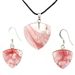 Cherry Quartz Trillion Pendant and Earrings Set - Pendant (22mm), Earrings (16mm) - Adjustable Cord Necklace
