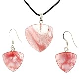 Cherry Quartz Trillion Pendant and Earrings Set - Pendant (22mm), Earrings (16mm) - Adjustable Cord Necklace
