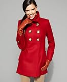 MICHAEL Michael Kors Women's Wool Double Breasted Stand Collar,Dark Red,14