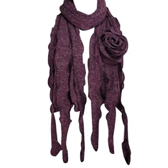 100% Acrylic Fashion Large Flower Ruffle Knitted Tassels Ends Long Scarf - Various Colors