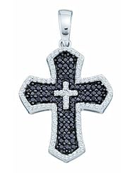 Mydreamsilver 0.73CT-Dia Cross Ladies Black Diamond Pendant (L:-33mm,without bale:-24.5mm)