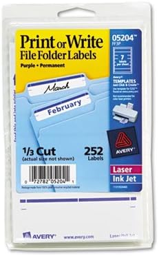 Avery 05204 - Print or Write File Folder Labels, 11/16 x 3-7/16, White/Purple Bar, 252/Pack-AVE05204