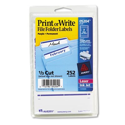 Avery 05204 - Print or Write File Folder Labels, 11/16 x 3-7/16, White/Purple Bar, 252/Pack-AVE05204